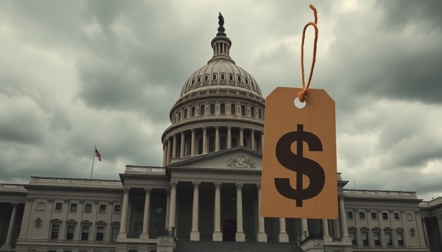 Capitol building with dollar sign tag showing Nasdaq Composite tariff impact.