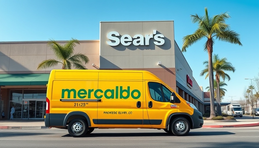 MercadoLibre delivery van in urban shopping area.
