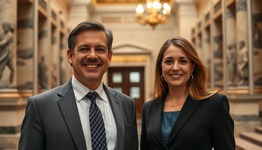 Two individuals standing in a government building advocating to protect small businesses.