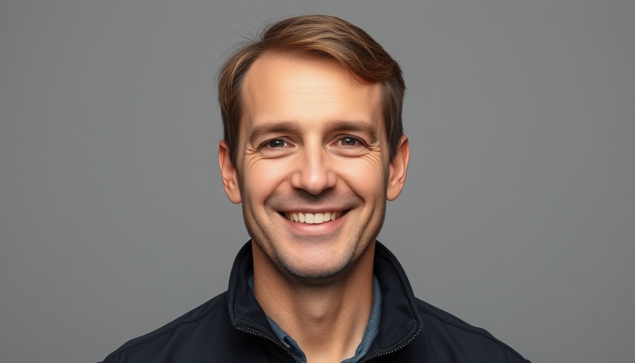 Middle-aged man smiling warmly, wearing a black jacket, neutral background.