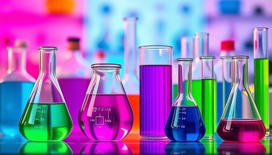 Colorful laboratory beakers and test tubes, Clover Limited stock performance visualization.