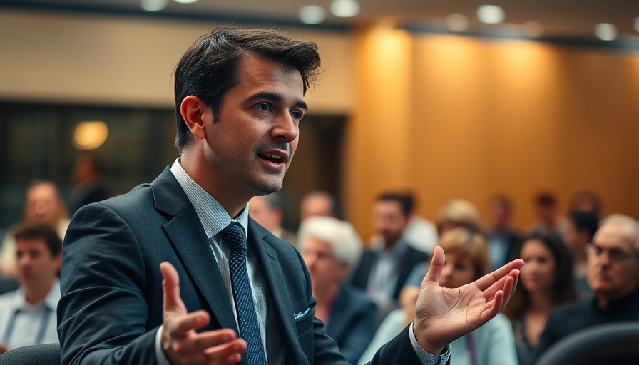 Business professional discussing Credit Fund for Everyday Investors at a conference.