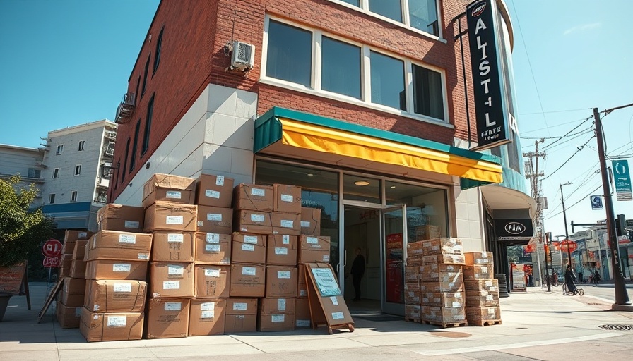 Small business storefront with packages symbolizes the impact of tariffs on small businesses.