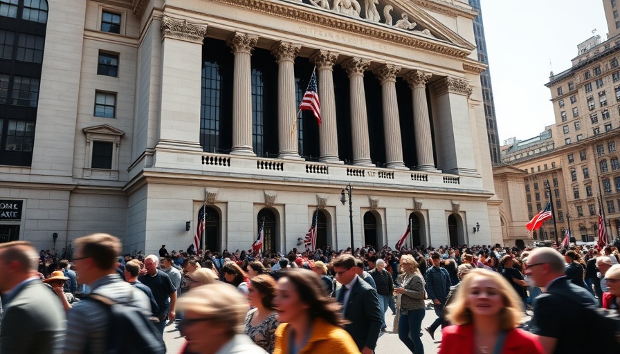 Crowd in motion outside the New York Stock Exchange.