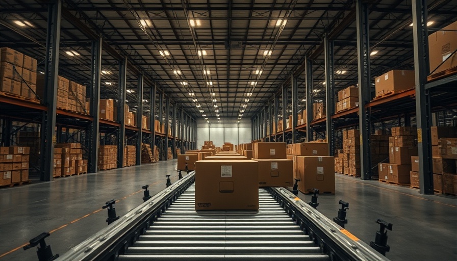 Warehouse conveyor with boxes, illustrating supply chain.