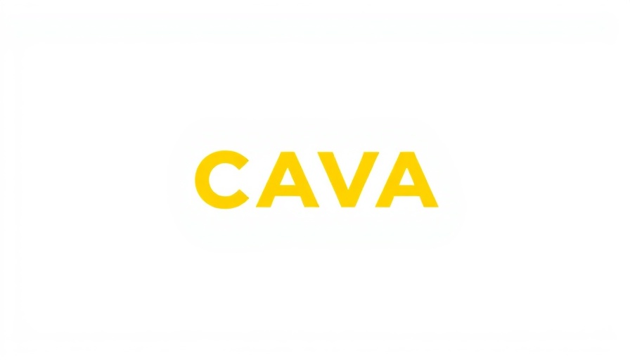Bold yellow CAVA logo on white background, emphasizing brand.