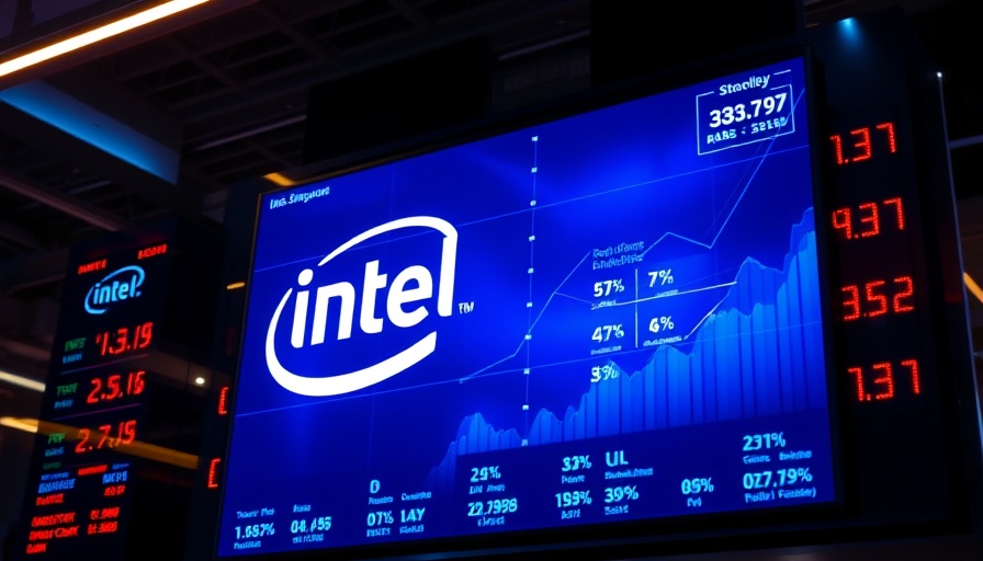 Intel's innovative growth displayed on a stock board.