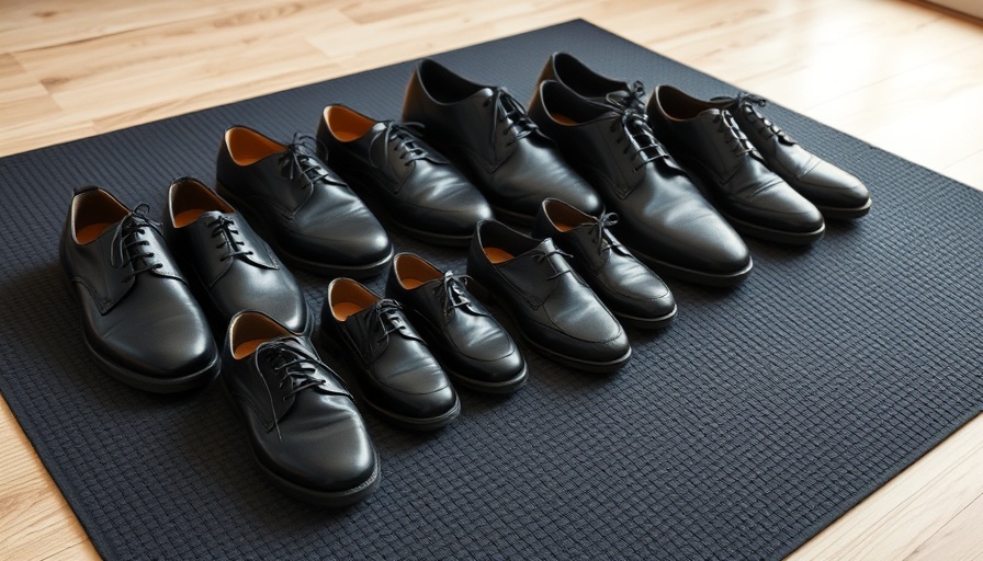 Black shoes arranged by size for symbolic 401(k) financial planning.