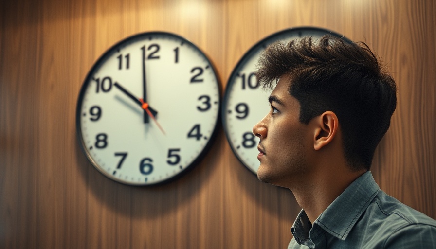 Man contemplating financial planning, looking at clock.
