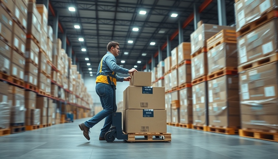 Warehouse worker moving boxes highlighting small business tariff exclusion concept.