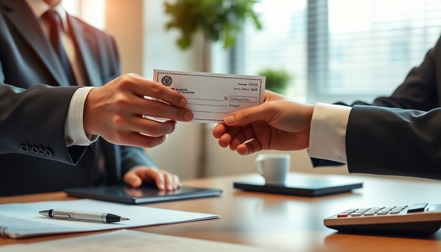 Hands exchanging a check in an office, symbolizing dividend investing exchanges.