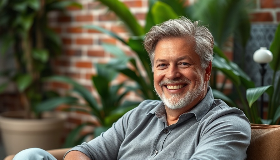 Smiling man in a blue sweater, suggesting financial planning.