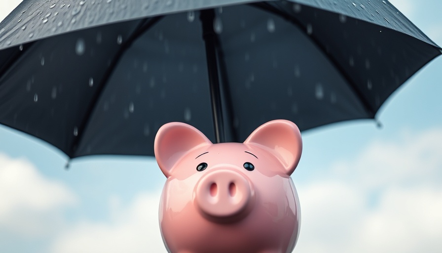 Investing in an Age of Uncertainty: Piggy bank under umbrella in rain.
