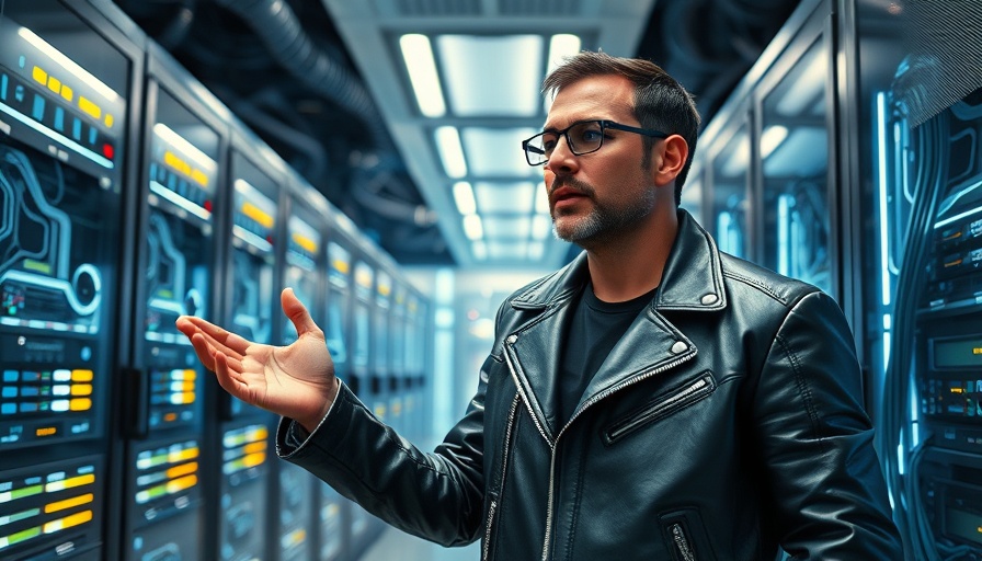 Technology expert presenting hardware at a data center event.