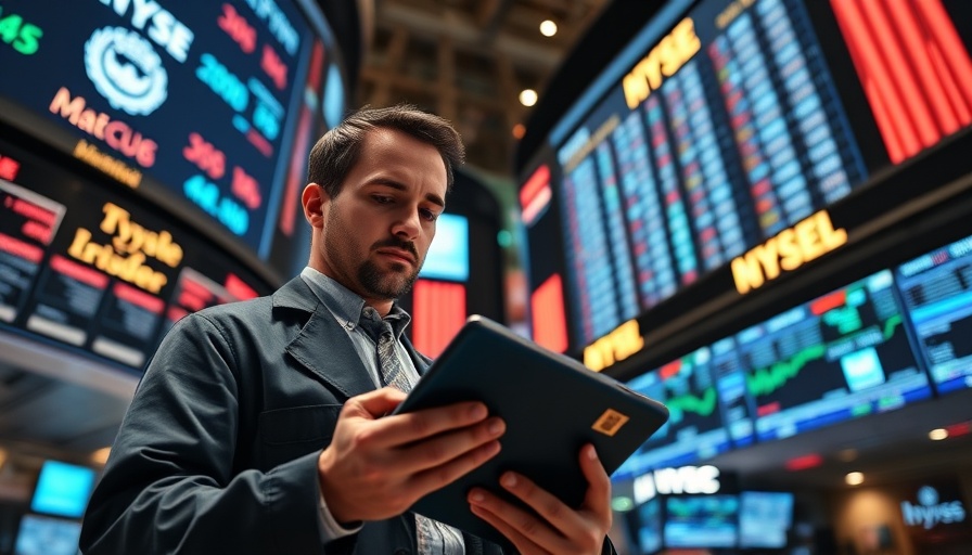 Trader analyzing market data amid volatility on trading floor.