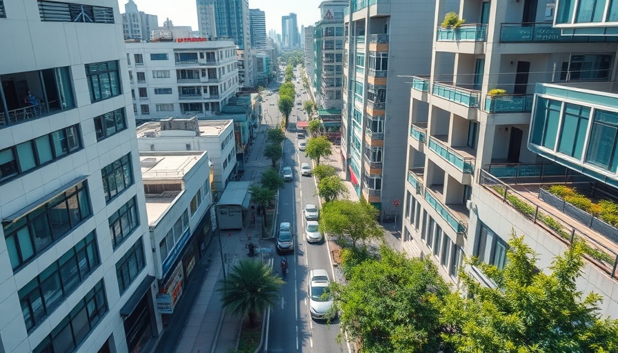 Alaska urban street with modern buildings, small business scene.