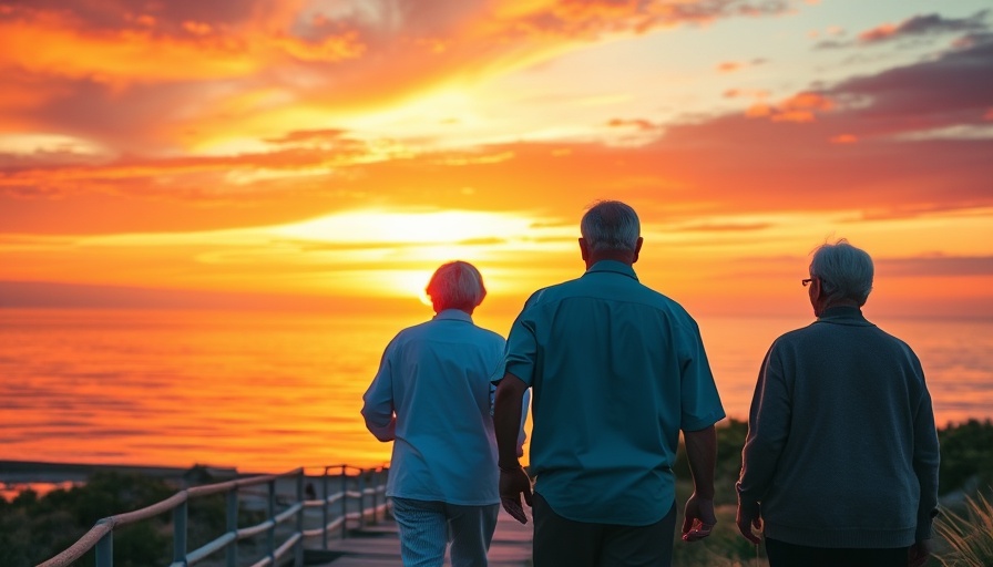 Older adults walking by the sea at sunset, future of financial advice.