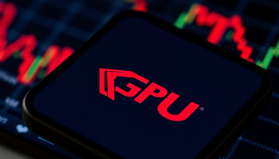 GPU company logo on smartphone with stock market graph, highlighting investment strategies.