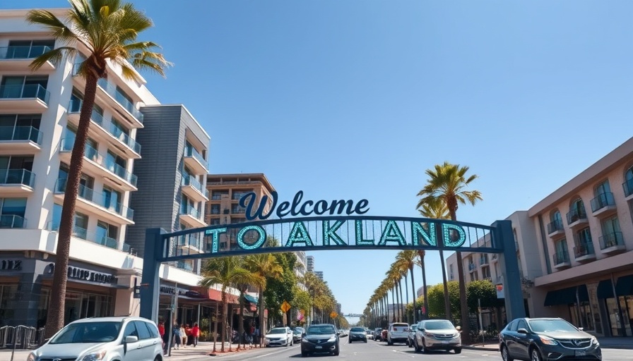 Community Investment Strategies: Oakland city entrance with street view.