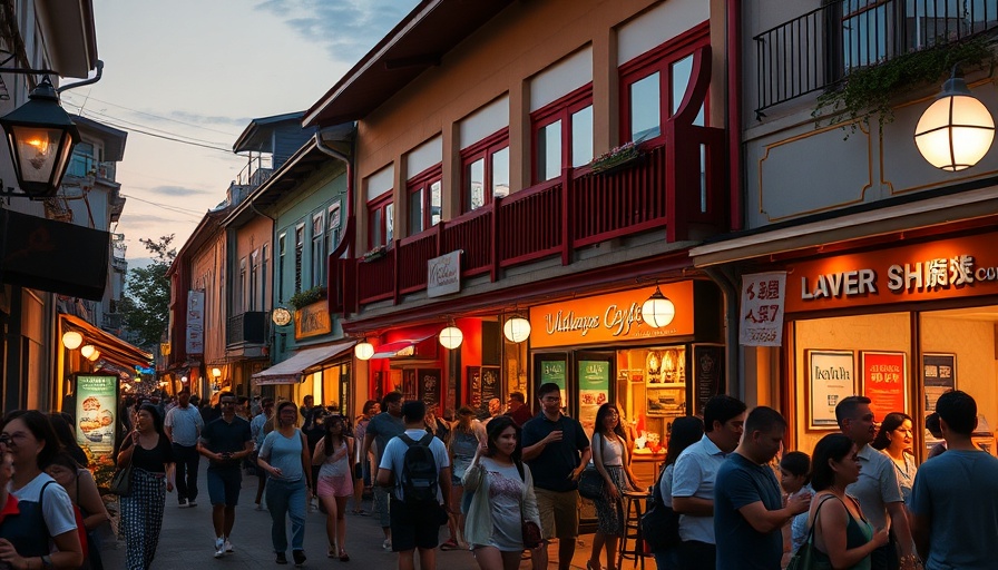 Charming small business street in Lake County, vibrant evening scene.