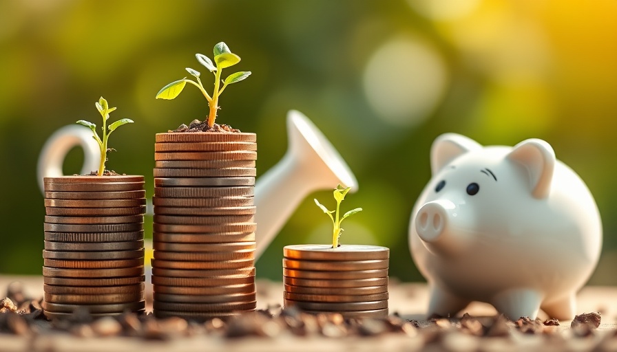 Investing in Dividend Stocks: coins with seedlings and piggy bank.