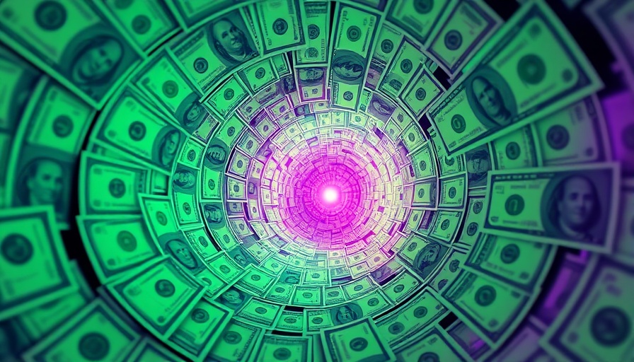Swirling vortex of hundred dollar bills symbolizing money flow.