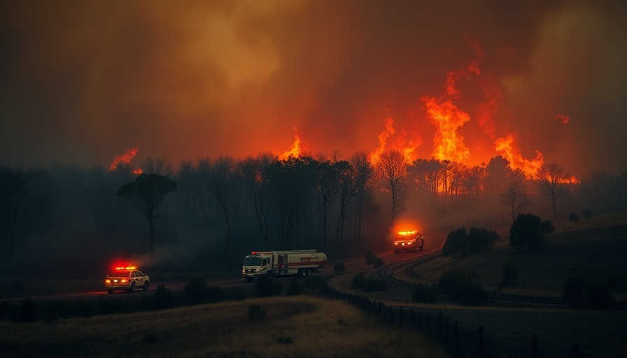 Dramatic wildfire scene near Mannford with emergency response efforts.