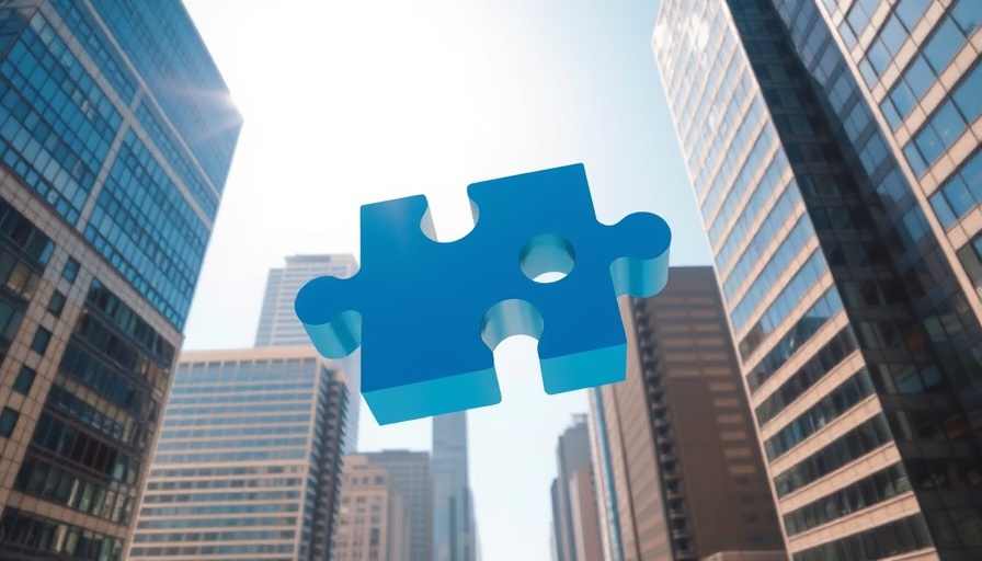 Blue puzzle piece against skyscrapers, symbolizing financial planning.