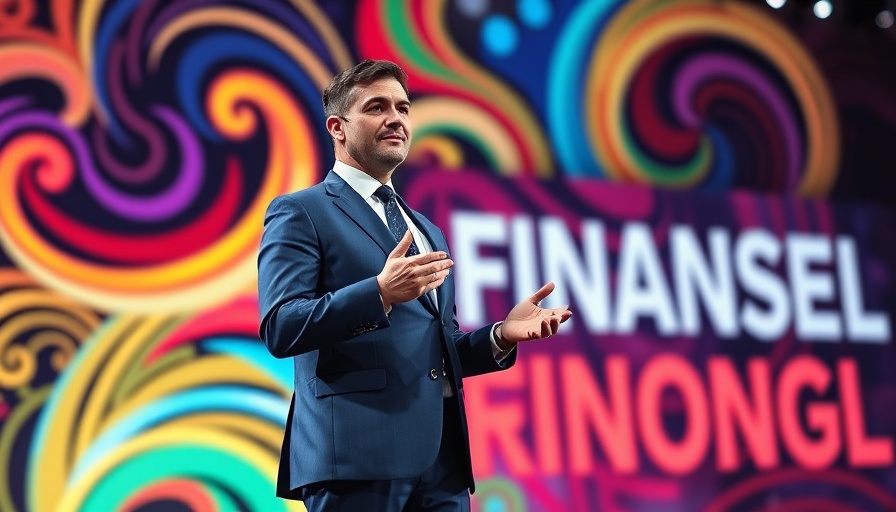 Professional speaker presenting on financial planning at conference stage.