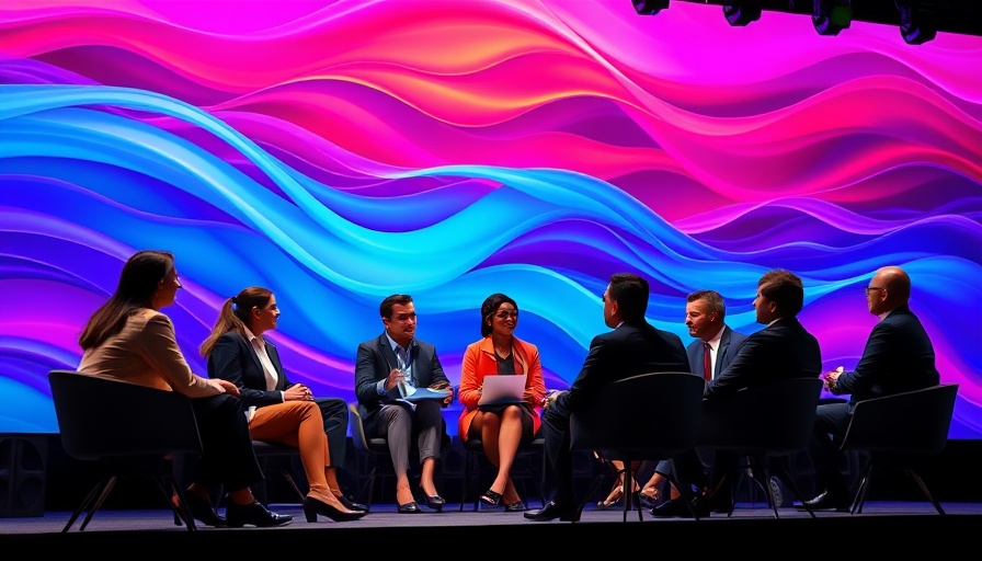Business panel on financial planning with colorful backdrop.