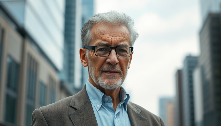 Distinguished man in urban setting representing AI in financial planning.