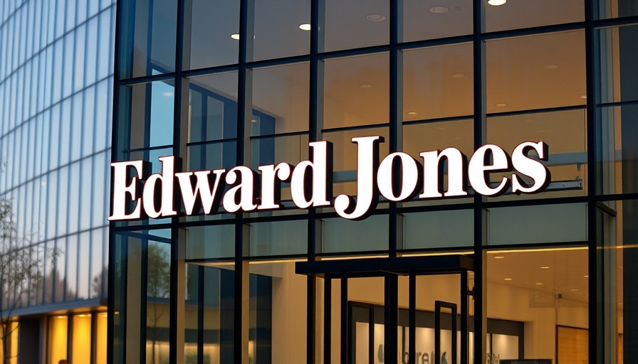Edward Jones office facade with illuminated branding, evening light.