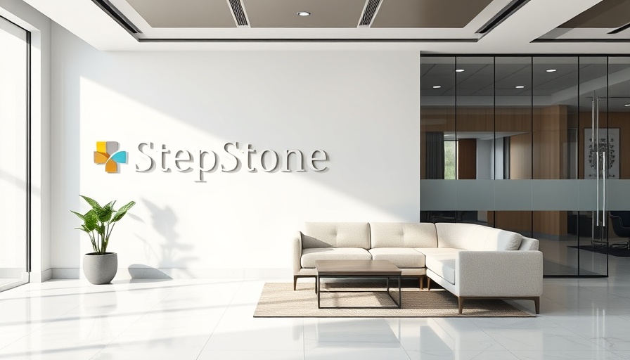 Modern office lobby with StepStone logo in private market indices context.