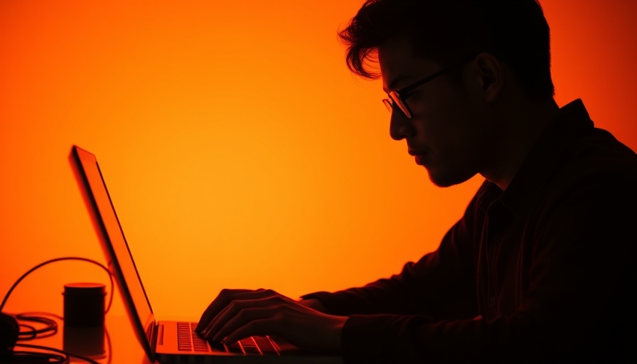 Silhouetted figure on laptop against orange gradient, phishing scams targeting financial advisors