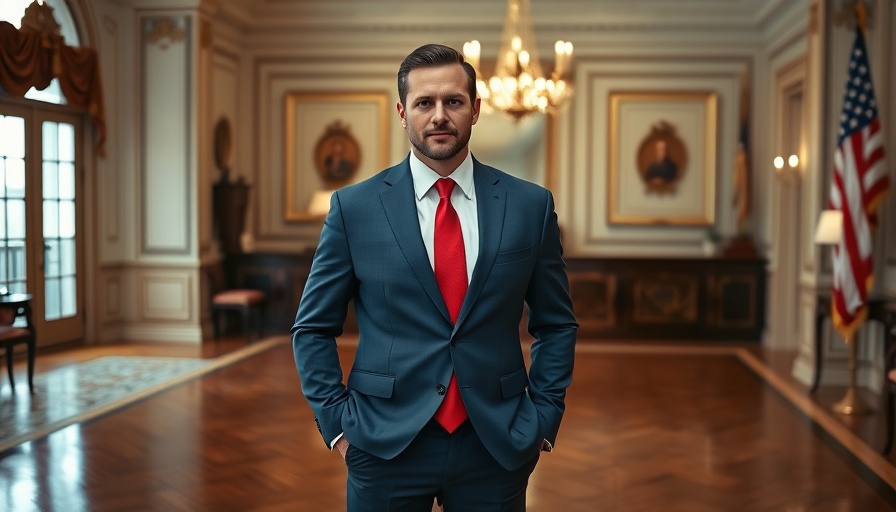 Confident man in blue suit during mayoral race background.