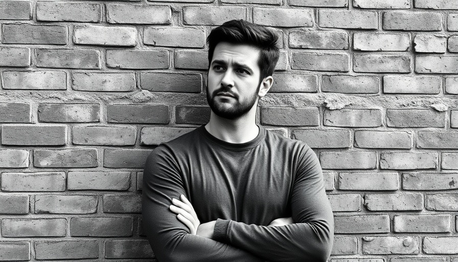Thoughtful man against a brick wall, contemplating small business ideas