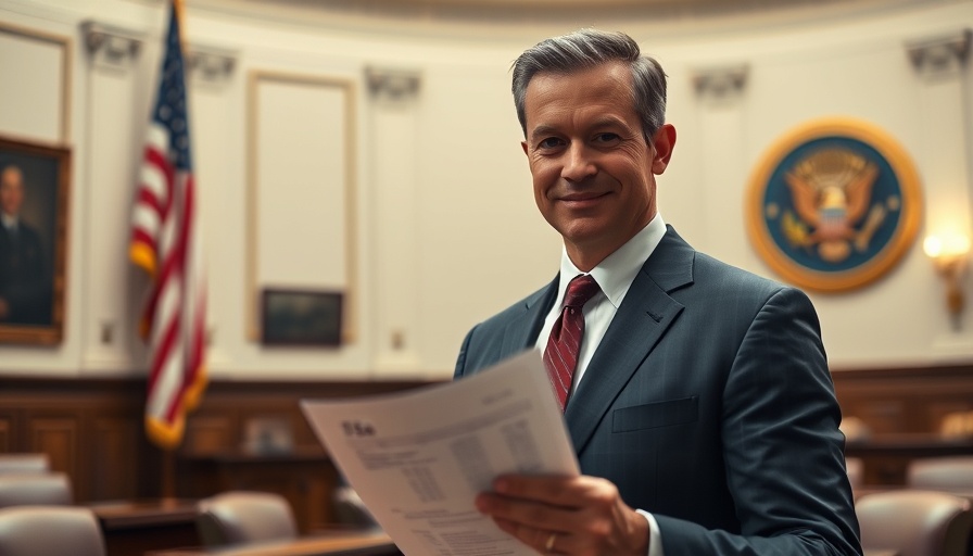 Confident man holding a paper in a government chamber, impact of 'Big Beautiful Bill' on small businesses.