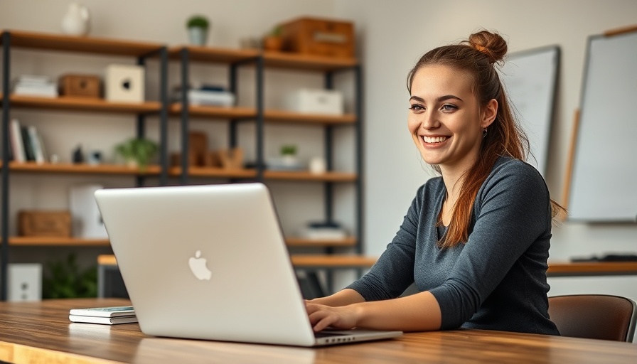 Smiling young woman working at laptop, representing growth in S&P 500 dividend stocks.