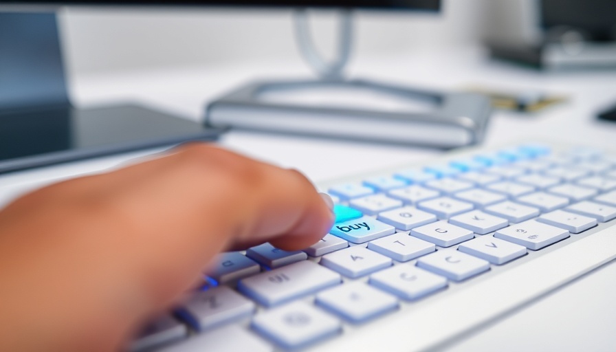 Close-up pressing 'buy' key on white keyboard, investment strategy.