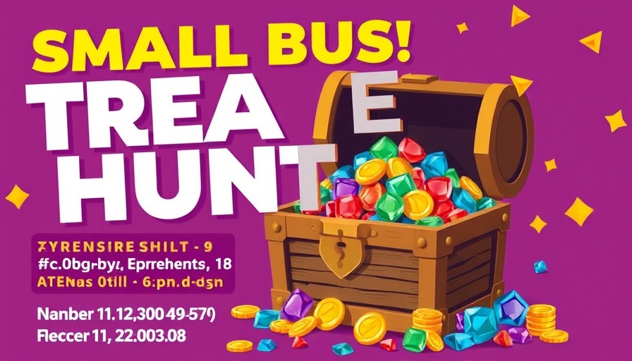 Vibrant Small Business Treasure Hunt poster with treasure chest and details.