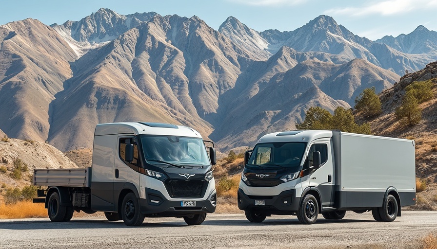 Rivian Investors Setback: Electric trucks in mountain landscape.