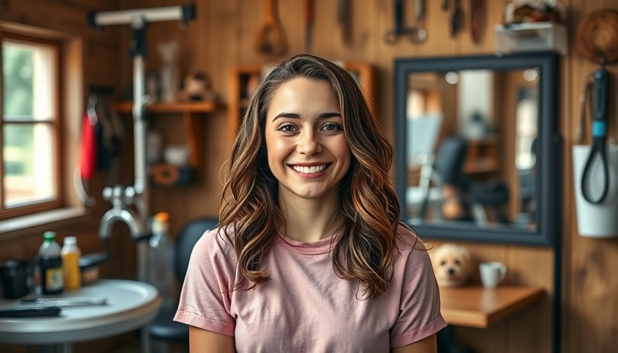 Hamilton Pet Grooming Studio employee smiling warmly in cozy setting.