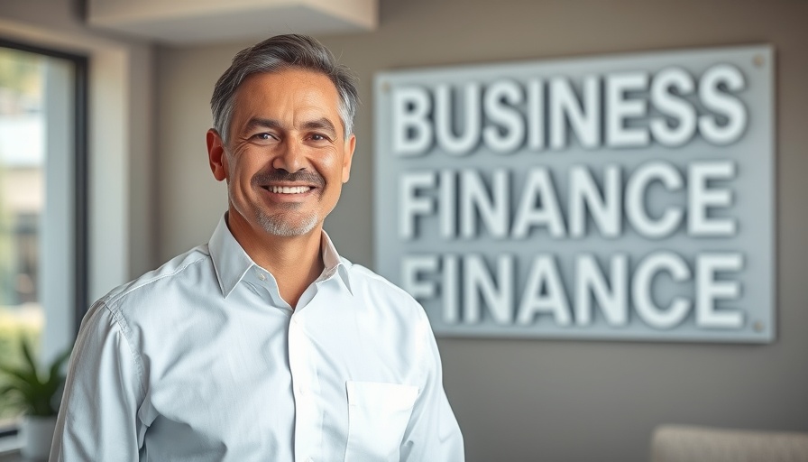 Middle-aged man standing by business finance sign, business acquisition funding concept.