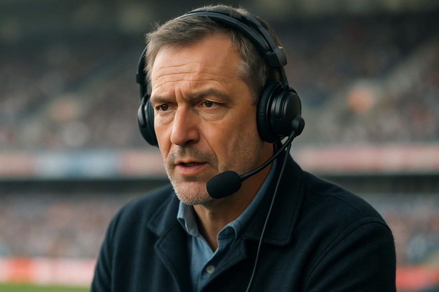 Middle-aged man with headphones in stadium discussing NFL Concussion Protocols.