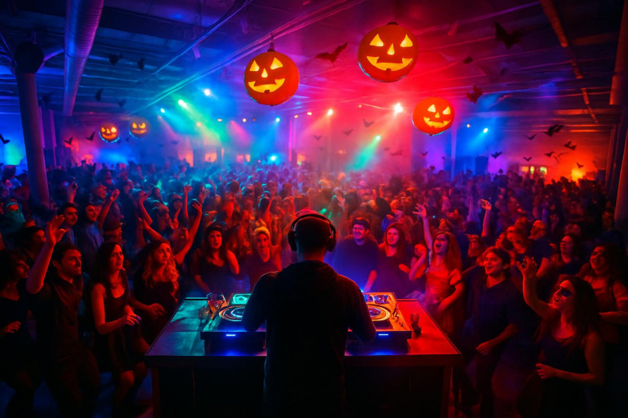Energetic LSC After Dark Halloween events with vibrant crowd and lighting.