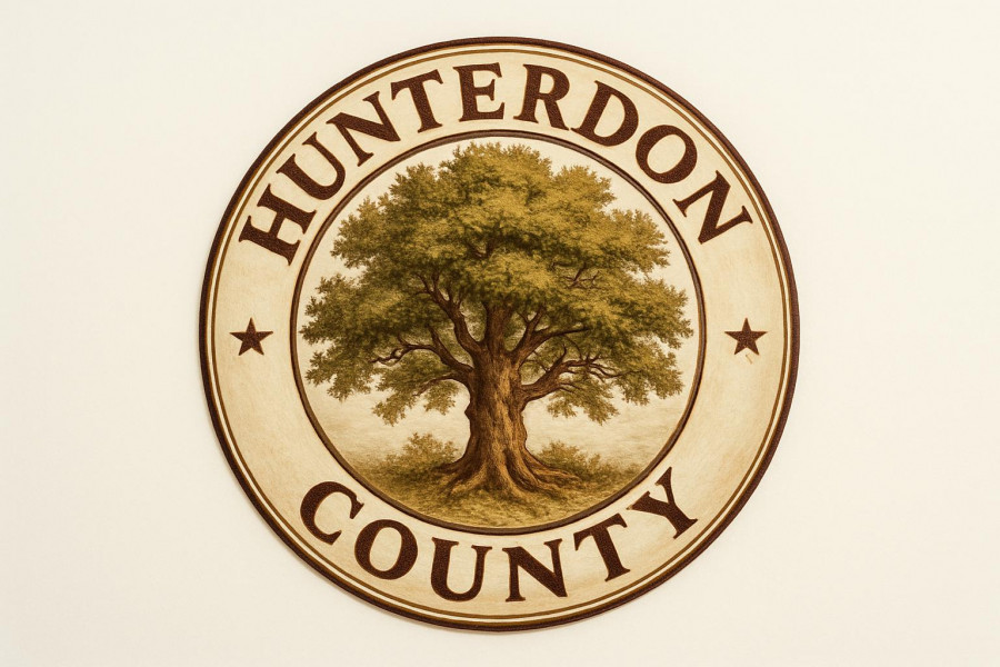 Official Hunterdon County seal with tree illustration.