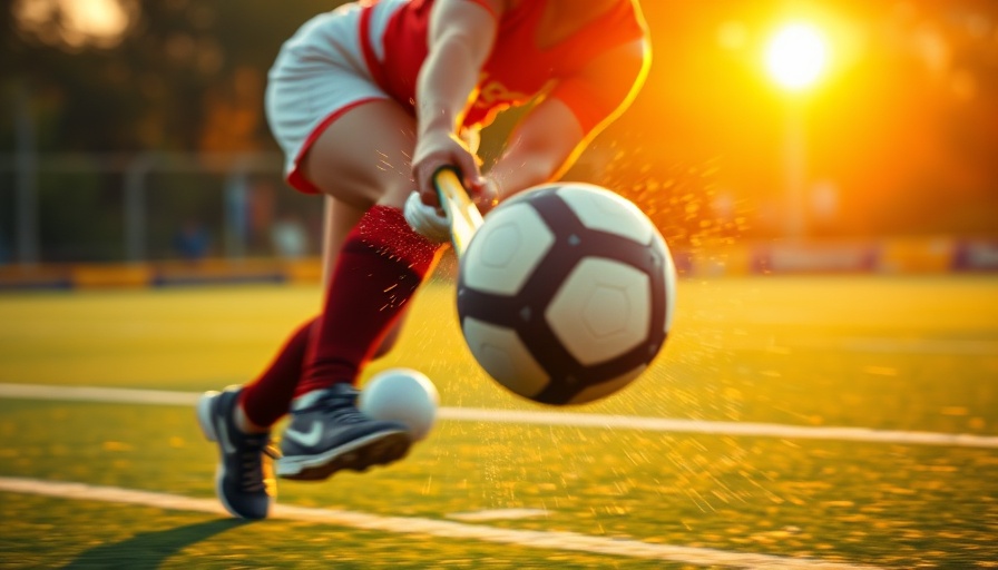 North Hunterdon field hockey player striking ball, intense focus on field.