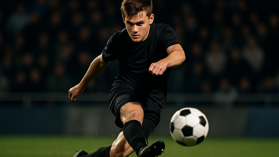 Glen Ridge boys soccer player in action at night match, focused shot.