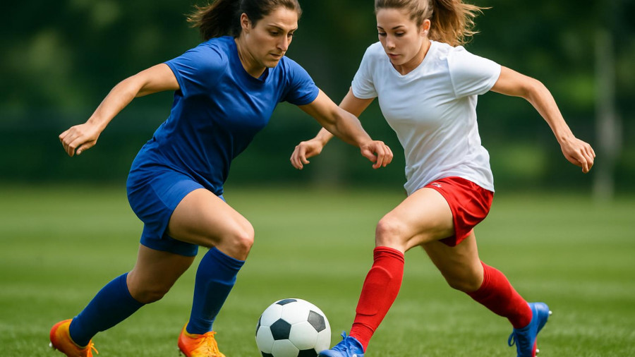 Intense Morristown-Beard girls soccer action with players competing.