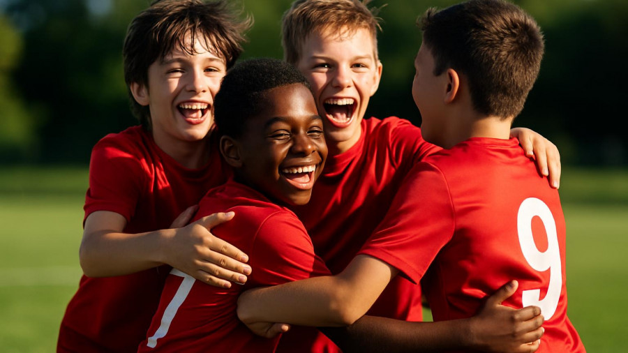 Lawrenceville High School football players celebrating after a play.